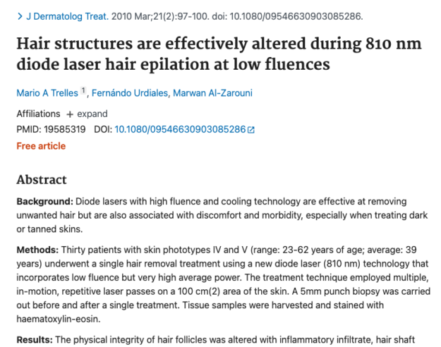Hair structures are effectively altered during 810 nm diode laser hair epilation at low fluences