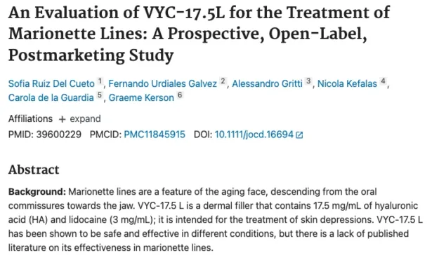An Evaluation of VYC-17.5L for the Treatment of Marionette Lines: A Prospective, Open-Label, Postmarketing Study
