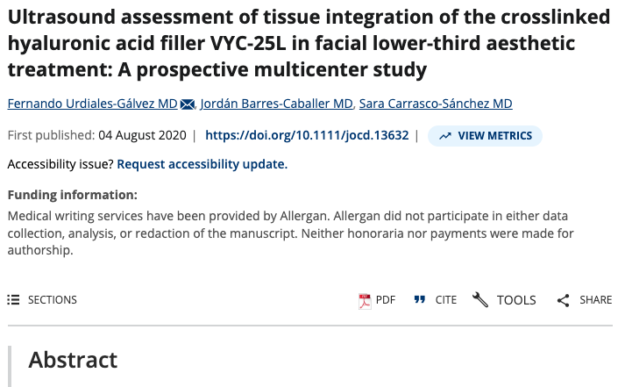 Ultrasound assessment of tissue integration of the crosslinked hyaluronic acid filler VYC-25L in facial lower-third aesthetic treatment: A prospective multicenter study